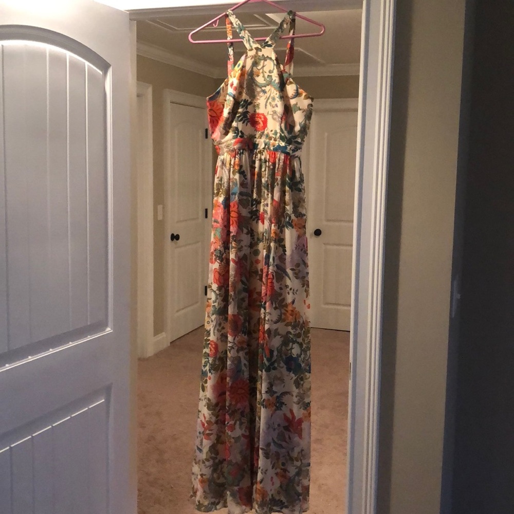 LuLus floral halter maxi